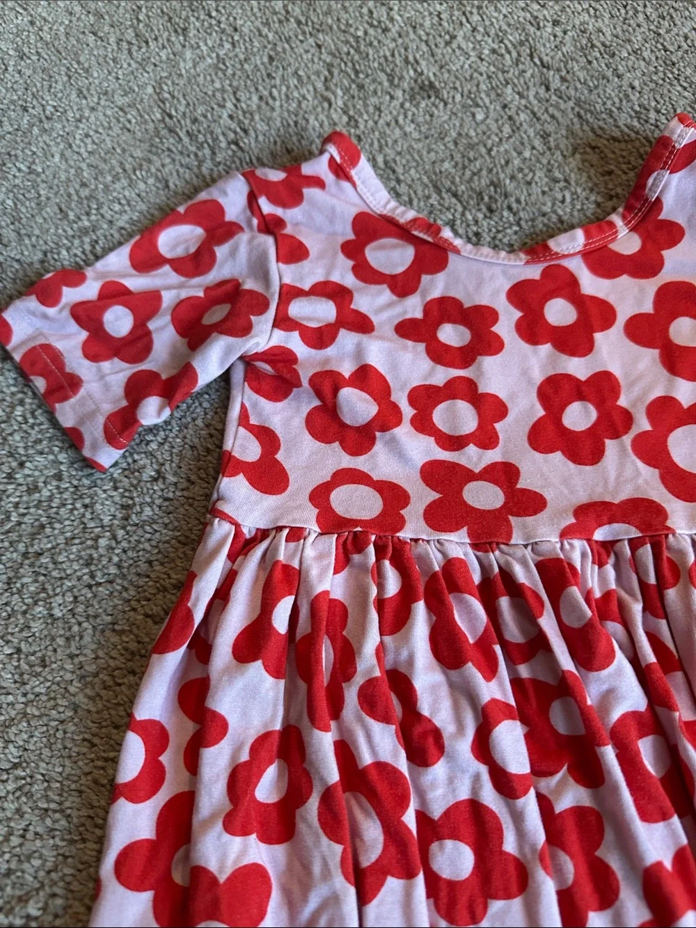 Girls Pink Dress with Red Floral Pattern - Casual Play Dress